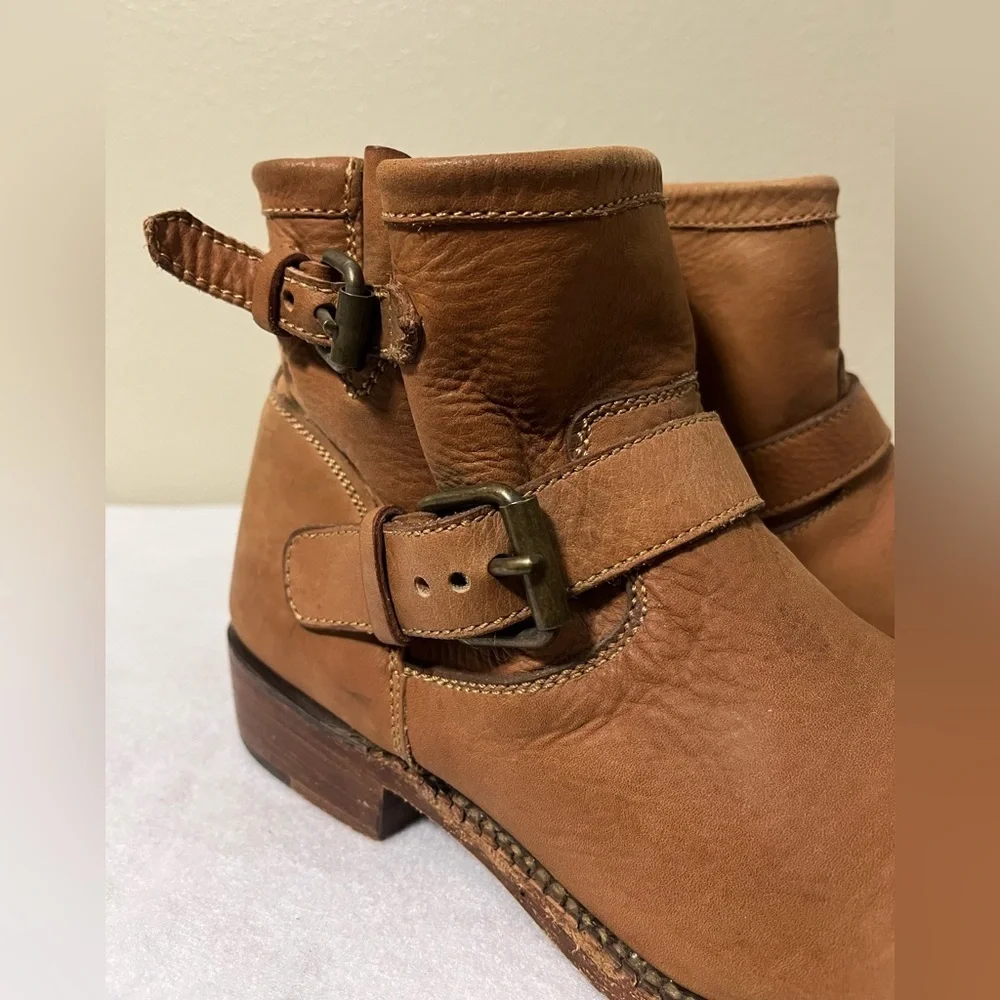 ASH TAN LEATHER DOUBLE BUCKLE BIKER MOTO ANKLE BOOT SIZE 9